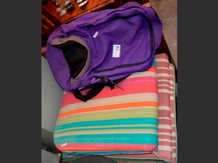 EVEREST HIKING BACKPACK & PAIR BLUE STRIPED POOL LOUNGER CUSHIONS [24,25]