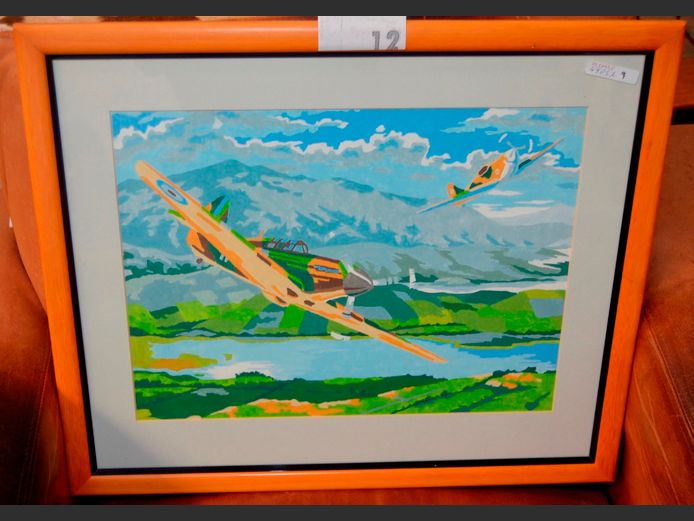 FRAMED WATERCOLOUR "SPITFIRES", 39.5 x 29.5cm