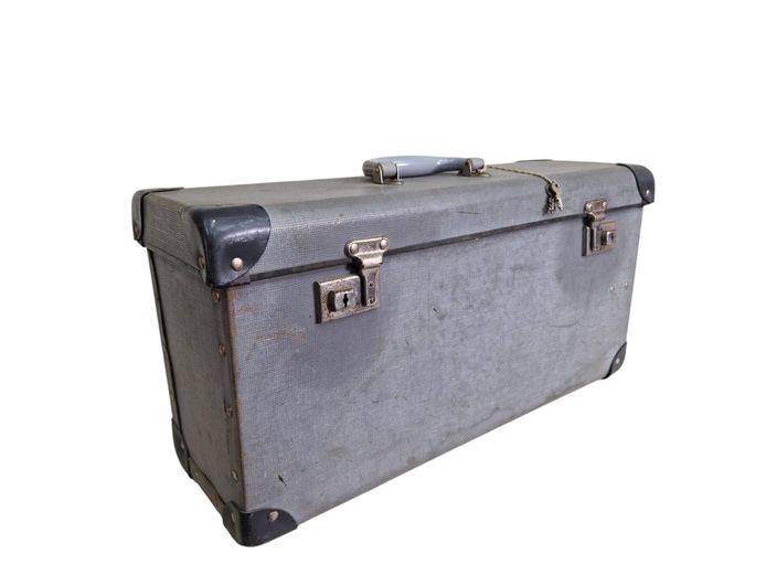 Vintage Grey Textured Metal-Trimmed Trunk with Keys