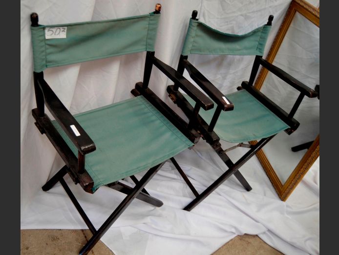 PAIR DARKWOOD & GREEN DIRECTOR'S CHAIRS
