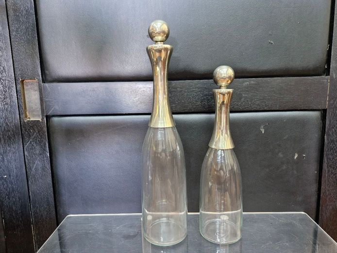 Vintage French Set of Clear Glass Decanters