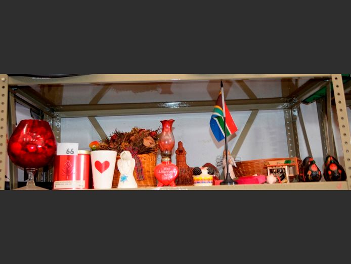 RED GLASS CANDLE HOLDER, ORNAMENTS, etc