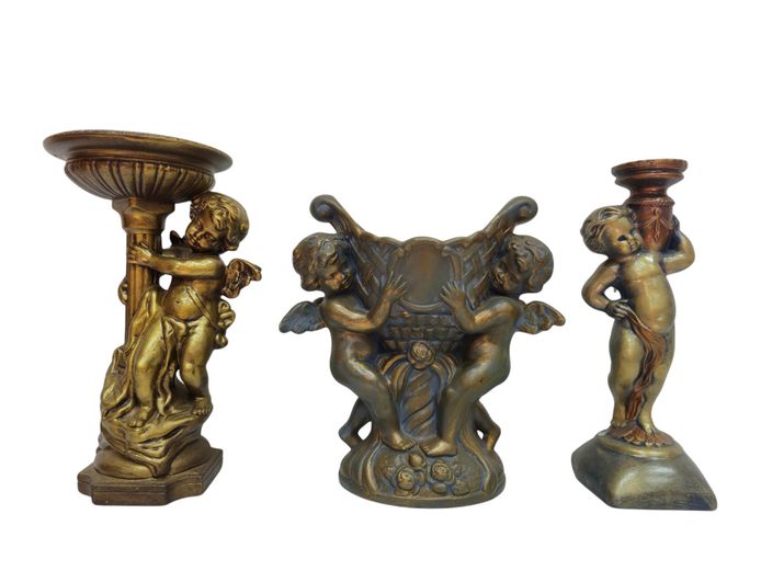 Vintage Neo-Baroque Gilt Ceramic Cherub Garniture Set (Trio)