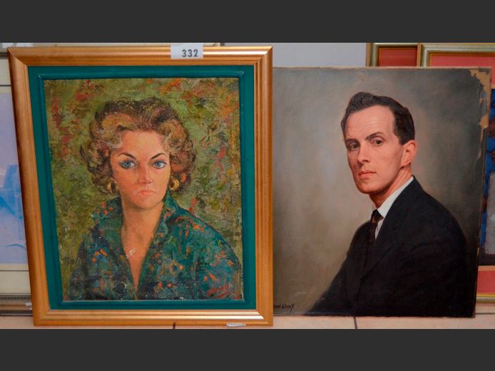 GILT FRAMED OIL ON BOARD "PORTRAIT OF A LADY", 54 x 43cm, & AN UNFRAMED OIL ON CANVAS "PORTRAIT OF A MAN", 61 x 51cm