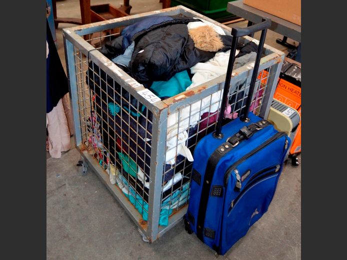 ASSORTED CLOTHING, SLEEPING BAG, SUITCASE, etc [Excl. Bin]