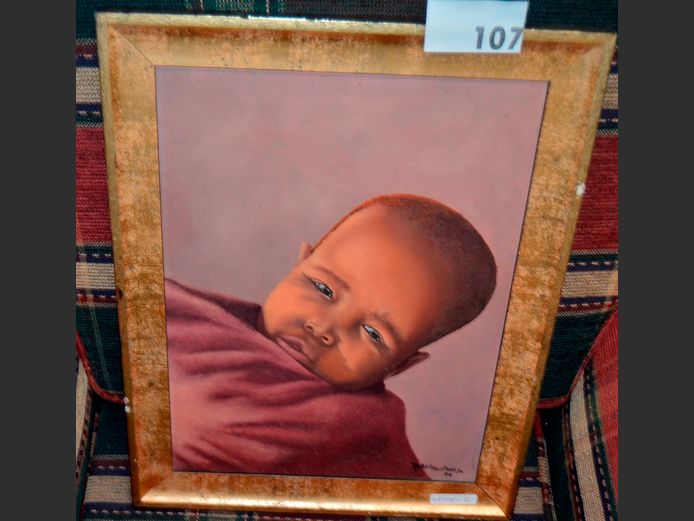 FRAMED OIL ON BOARD "PORTRAIT OF AN AFRICAN BOY" SIGNED ROBBIE MACINTOSH JR '06, 40 x 29.5cm