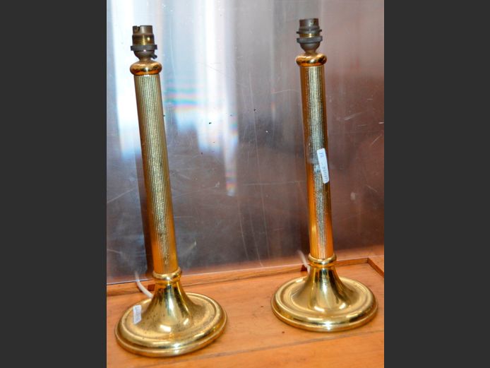 PAIR BRASS LAMPS, 39cm High [No shades]