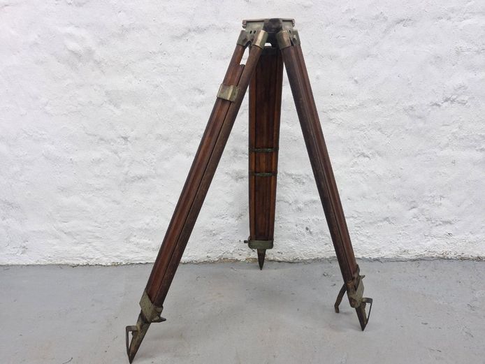 Early to Mid-20th Century Wooden Surveyor's Tripod with Brass Fittings