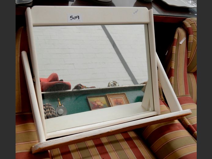 WHITE PAINTED VANITY MIRROR, 74 x 14 x 58cm [Water damage to base]