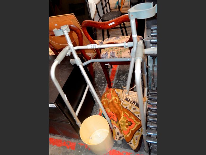 WALKING AID, CRUTCHES, RUG & WASTE BIN