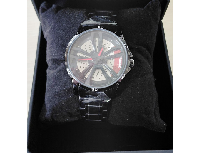 BINBOND MEN'S BLACK METAL BUTTON SPORT ROTATING HUB WATERPROOF WATCH 