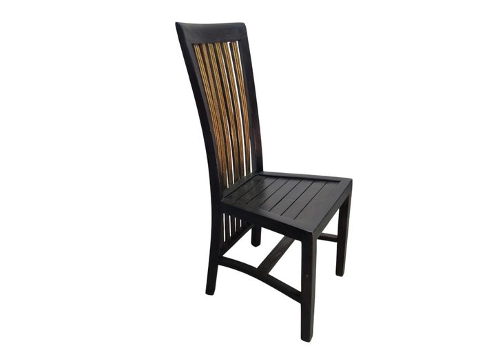 Contemporary High-Back Slat Dining Chair with Natural Inset Splats
