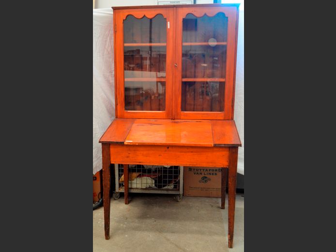 VINTAGE BUREAU BOOKCASE WITH 2 GLASS DOORS, 97 x 76 x 174cm