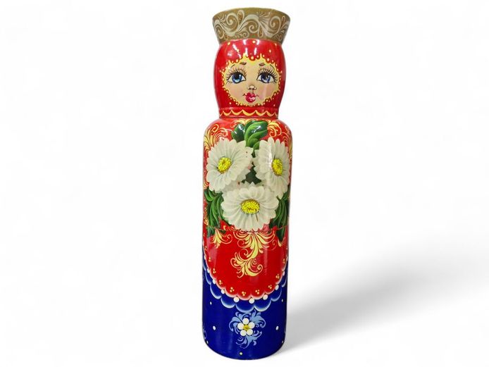 Russian Matryoshka Wood Bottle Holder | Signed