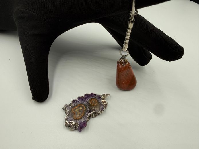 Moonstone and amethyst agate keychains