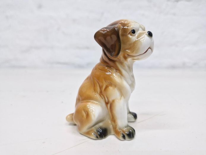 Vintage Glazed Porcelain Boxer Puppy Figurine
