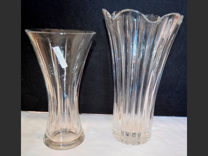 LOT OF 2: CUT GLASS VASES, 17.5cm Diameter x 30cm High & 14cm Diameter x 25cm High