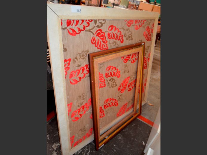 FRAMED FABRIC, 134 x 127cm, & 2 x PICTURE FRAMES, 97 x 79cm & 90 x 70cm