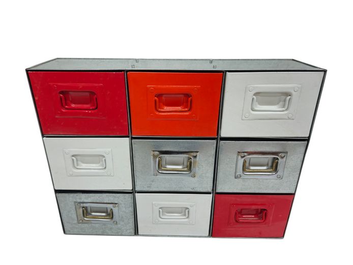 Mid-Century Style Industrial Metal 9-Drawer Desktop Storage Cabinet
