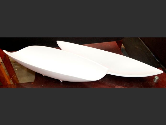 LOT OF 2: FUNKY WHITE DECORATIVE BOWLS, 66cm Long & 60cm Long