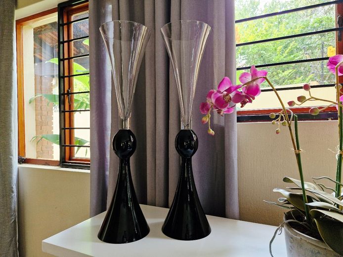 Tall Bow Tie Shaped Two-Tone Glass Vases 