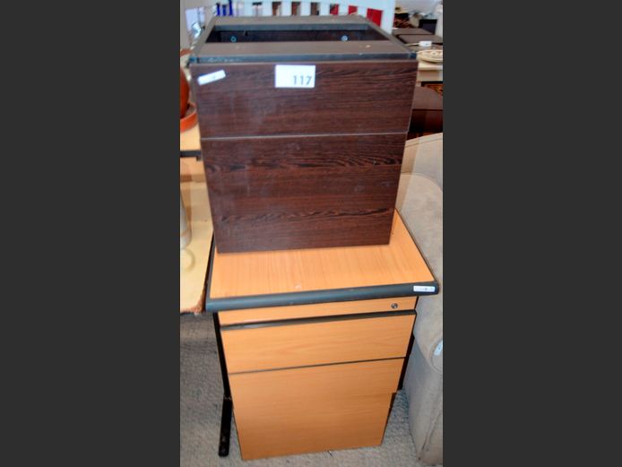 OAK FOIL 3-DRAWER DESK PEDESTAL & ANOTHER