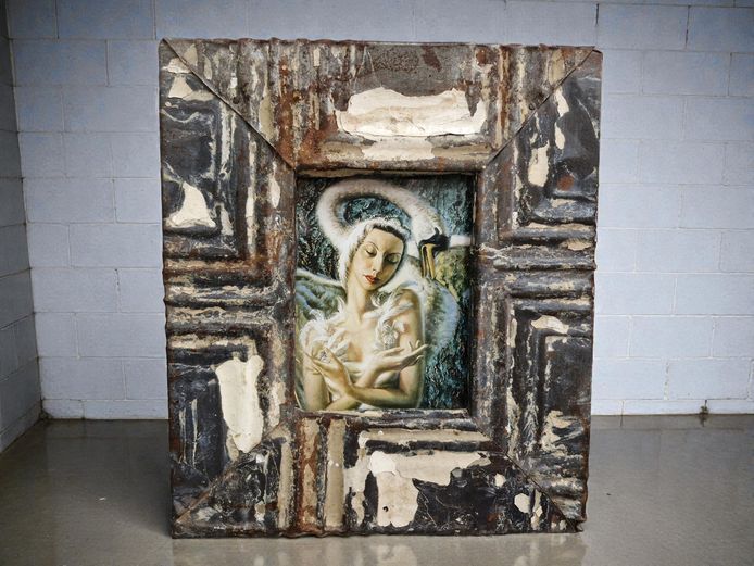 Distressed Pressed Ceiling Metal Frame Portrait