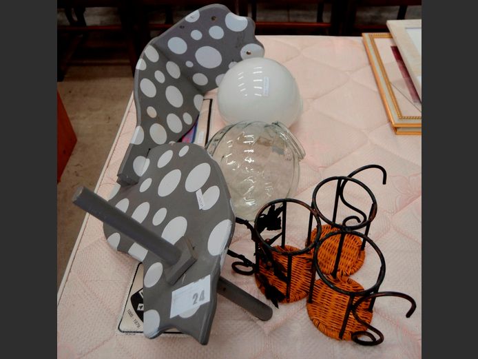 ROCKING HORSE [Incomplete], GLASS LIGHT SHADES, etc