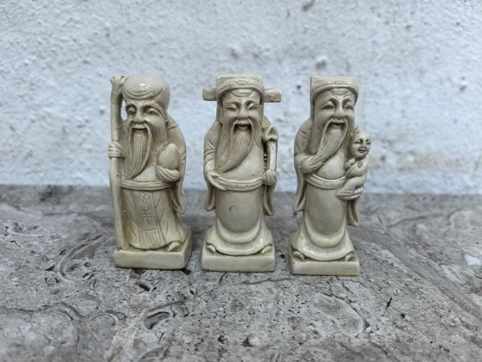 Vintage Set of Three Chinese Fu Lu Shou (Sanxing) Resin Figurines