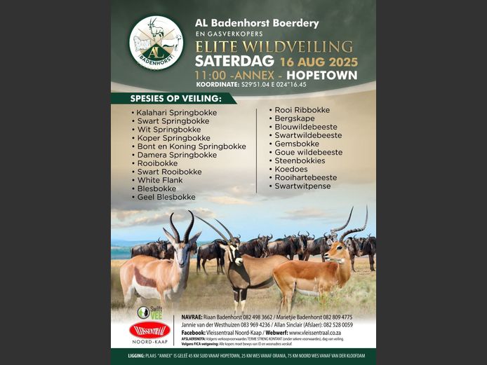 AL BADENHORST BOERDERY EN GASVERKOPERS ELITE WILDVEILING