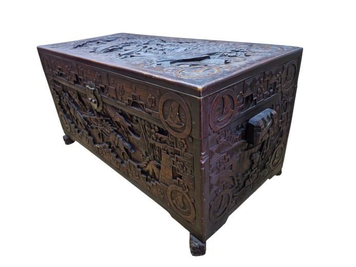 Early 20th Century Chinese Carved Camphor Wood Chest