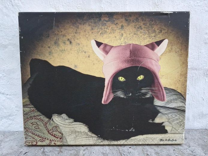 Mike B. Wolfson Signed Canvas Art Print - Whimsical Black Cat