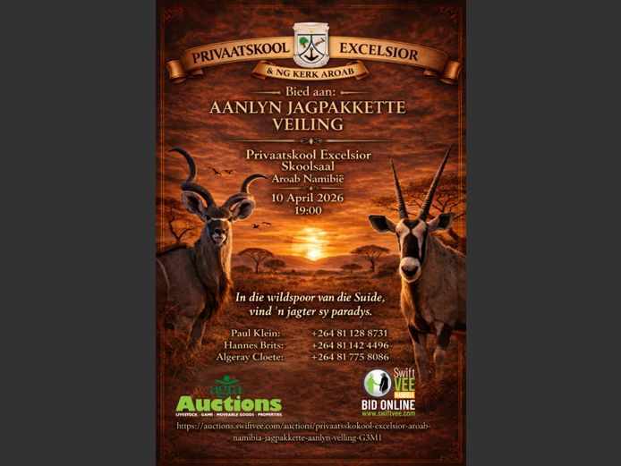 PRIVAATSKOOL EXCELSIOR AROAB NAMIBIA JAGPAKKETTE AANLYN VEILING 