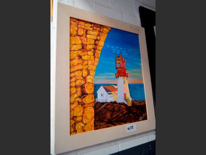 FRAMED OIL ON BOARD "LIGHTHOUSE" SIGNED A. PRINSLOO, 59 x 49cm