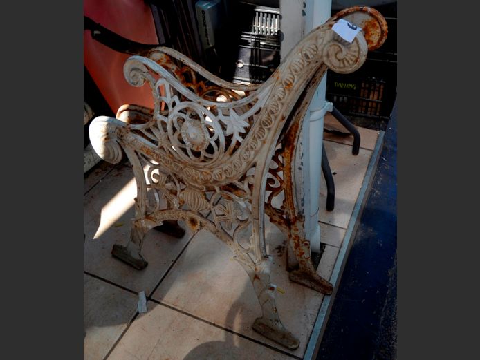PAIR CAST IRON BENCH ENDS [Rusted]