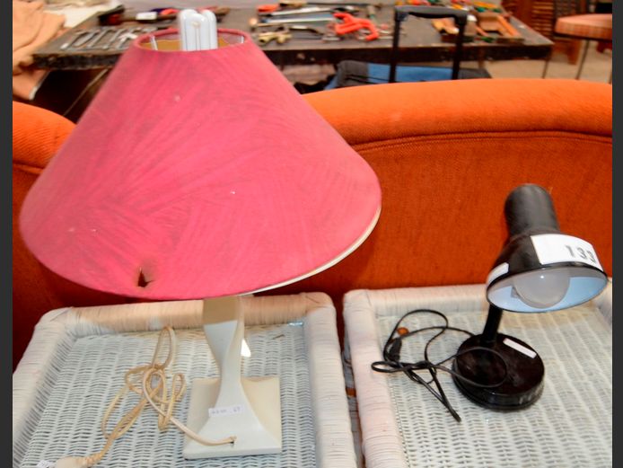 TWISTED LAMP WITH SHADE & AN ADJUSTABLE DESK LAMP, 49cm High & 32cm High