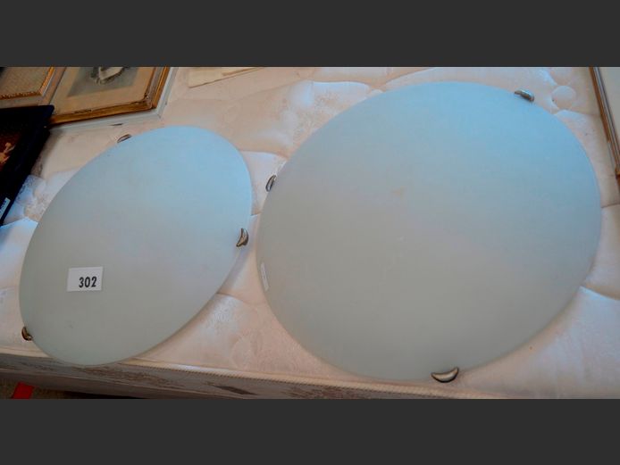 PAIR FROSTED GLASS CEILING LIGHTS, 50cm Diameter