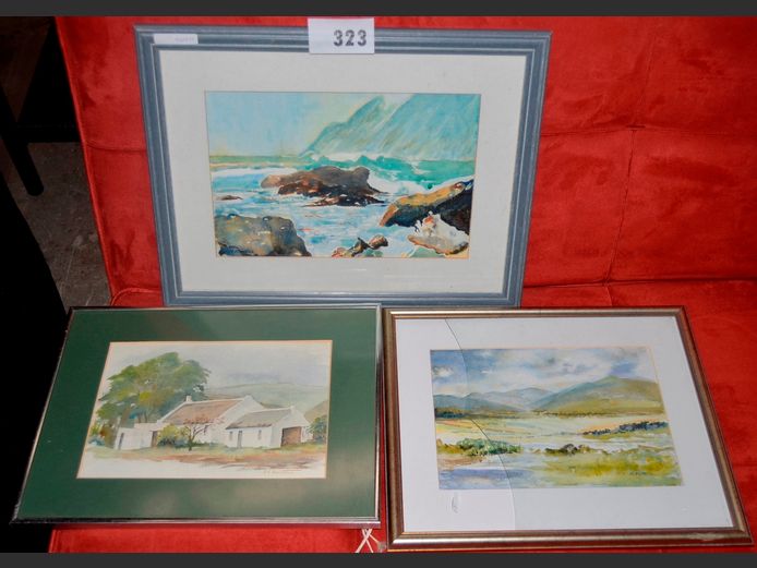 FRAMED WATERCOLOURS: LANDSCAPE, FARM HOUSE, etc. 30 x 20cm, 26.5 x 17.5cm & 26.5 x 18cm [Glass cracked to 1]