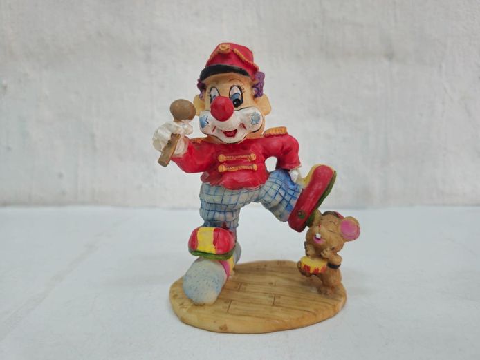 Whimsical Resin Hand-Painted Clown & Mouse Figurine