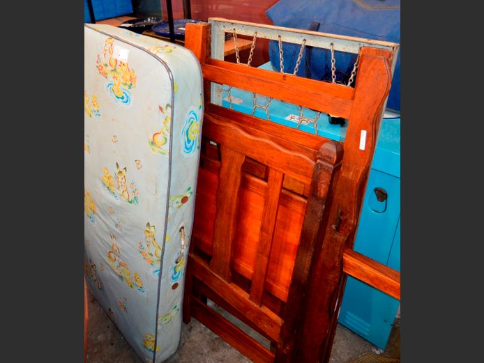 WOODEN COT WITH STEEL BASE & MATTRESS [No steel guides]