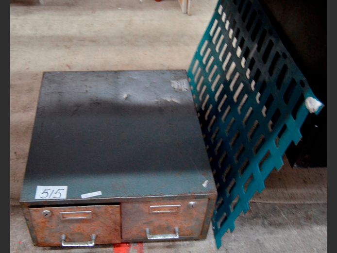 LOT: METAL 2-DRAWER INDEX CARD FILER & A WALL SHELF, 51 x 46 x 20cm & 72 x 50cm