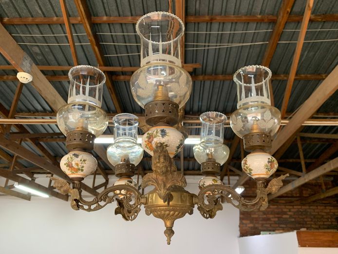 Vintage Italian Capodimonté Porcelain & Brass Chandelier 