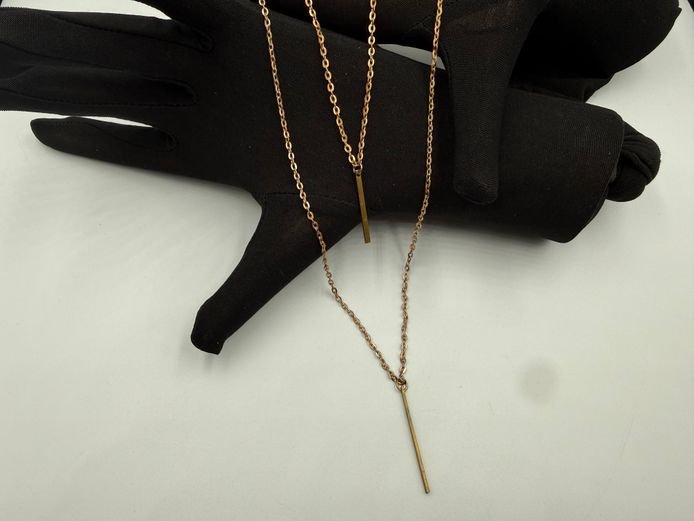 Fine gold coloured double chain necklace with a charm on each chain