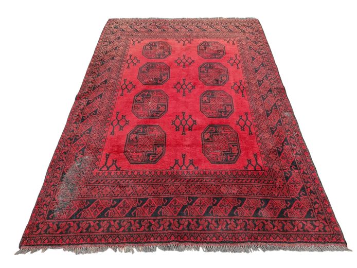 Large Hand Woven Red Afghan Ersari  Carpet