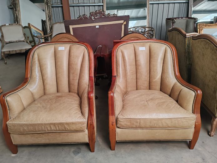 2 x Leather Barrel-Back Chairs (STC)