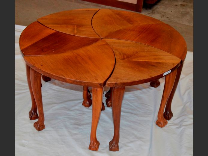 IMBUIA BALL & CLAW UNUSUAL NEST OF 6 TABLES, 75cm Diameter x 35cm High