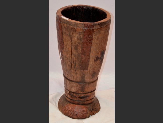 WOODEN MORTAR [No pestle], 27cm Diameter x 57cm High