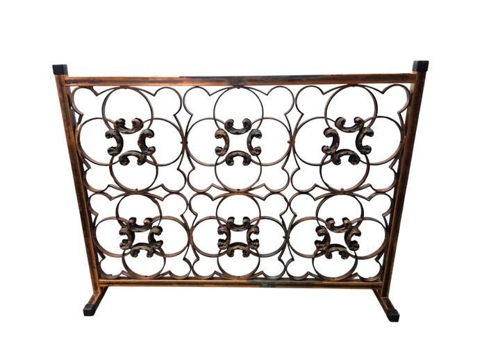Vintage Copper-Tone Metal Freestanding Fireplace Screen