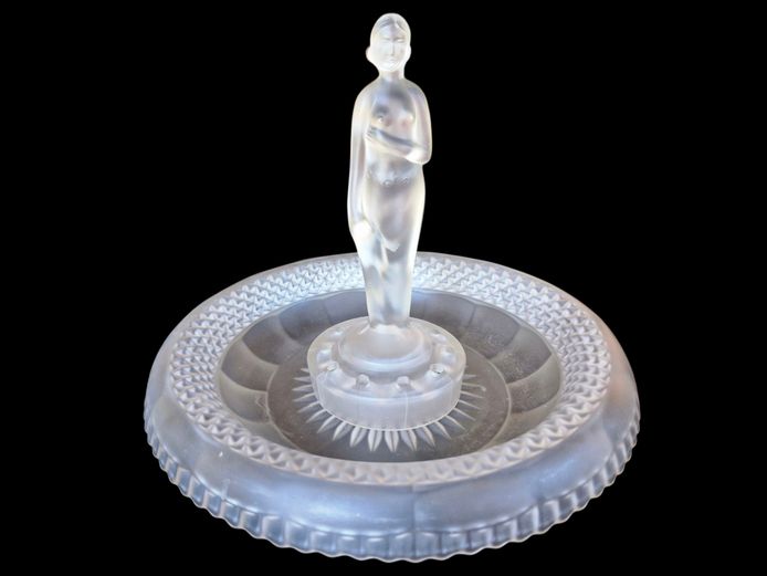 Art Deco Glass Float Bowl with Figural Center Statue