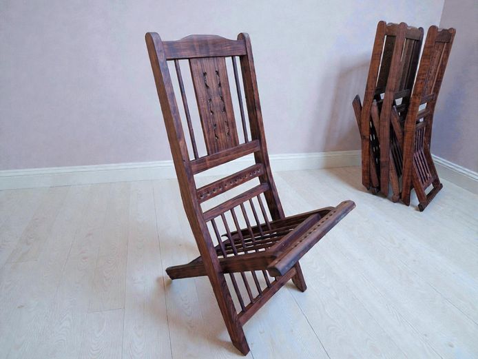 Set of 4 Campaign-Style Teak Wood Folding Chairs